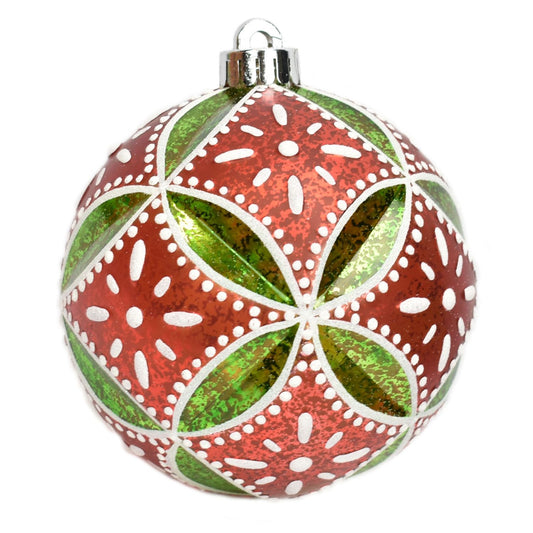 5" Mercury Medallion Ball Ornament in Red/Green/White | XJB