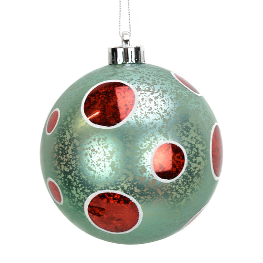 4.75" Circle Ball Ornament in Aqua/Red/White or Red/Aqua/Silver | XJB