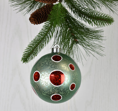 4.75" Circle Ball Ornament in Aqua/Red/White or Red/Aqua/Silver | XJB