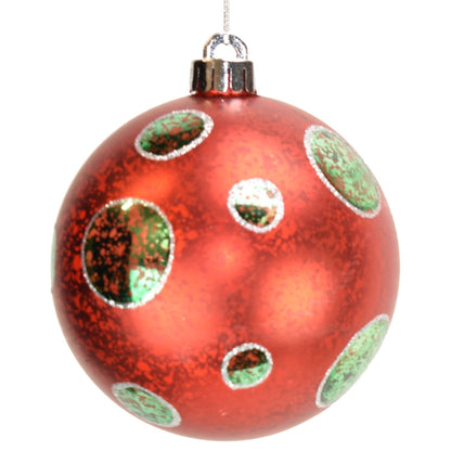 4.75" Circle Ball Ornament in Aqua/Red/White or Red/Aqua/Silver | XJB