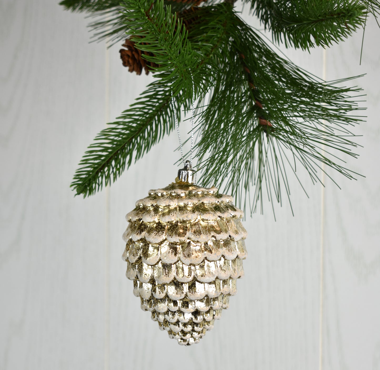 4.5" Mercury Cone with Frost Ornament in Champagne | XJB