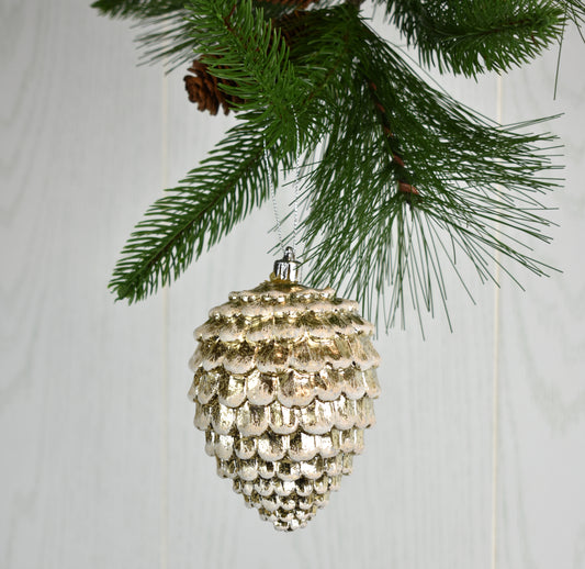 4.5" Mercury Cone with Frost Ornament in Champagne | XJB