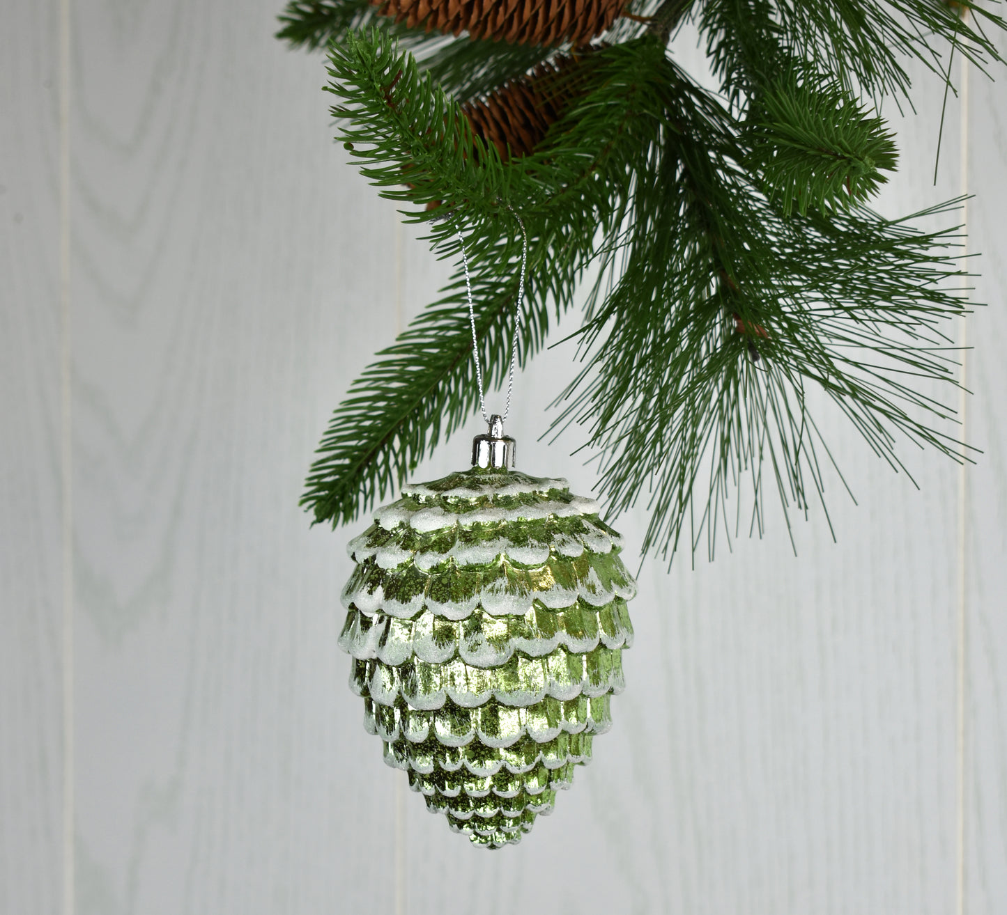 4.5" Mercury Cone with Frost Ornament in Green | XJB
