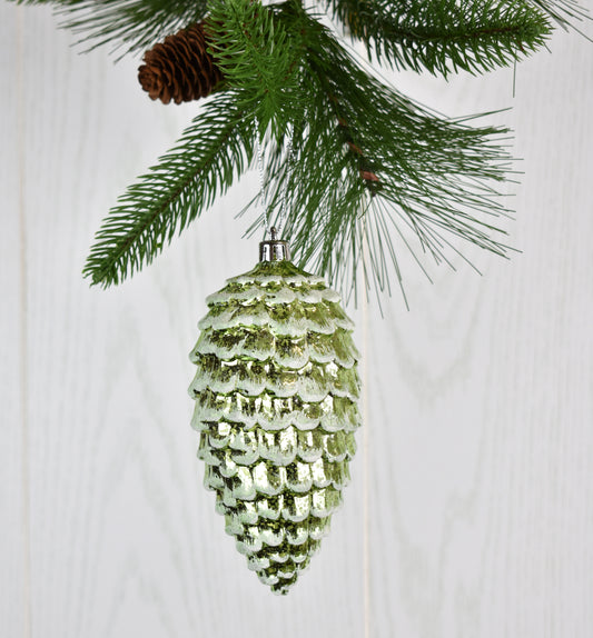 6.5" Mercury Cone with Snow Ornament in Green | XJB
