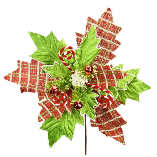 29.75" x 18"D Plaid Mix Poinsettia Stem in Green/Red | QG