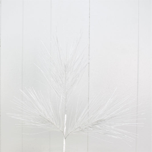 26" Textured Long Needle Pine Spray in White | XJ