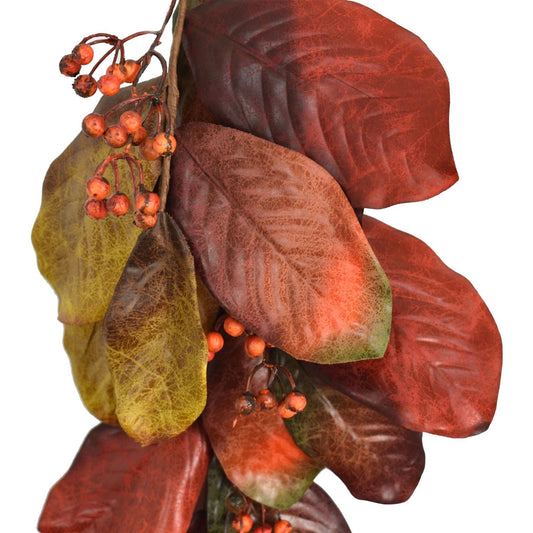 72" Autumn Harvest Magnolia Leaf Berry Garland | XJ