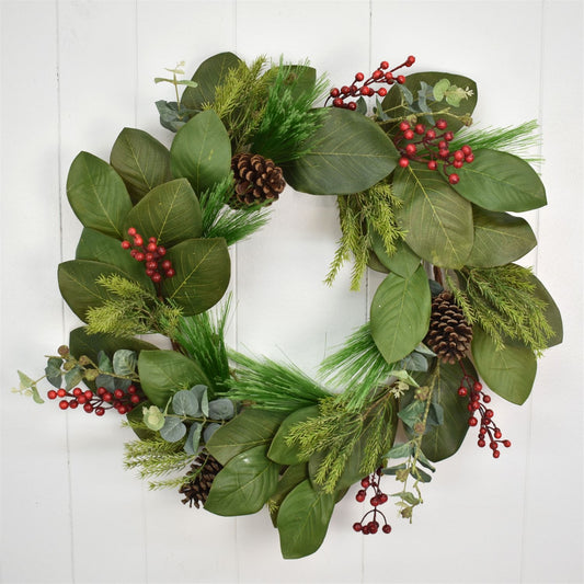 24" Estate Magnolia / Pine / Berry Wreath | XJ