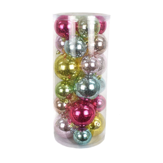 Shiny Mixed Ball Ornament Box of 24 in Multi