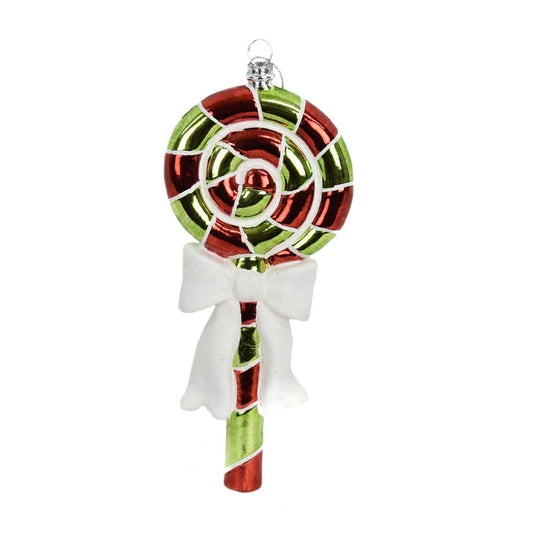 Whirley Pop with Bow Ornament in Red/Green/White