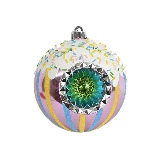 6" Sugar Iced Retro Cat Eye Ornament in Pink/Yellow/Blue | XJB