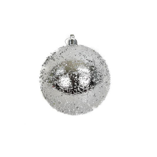 4" Faux Glass Beaded VP Ball Ornament in Silver | XJB