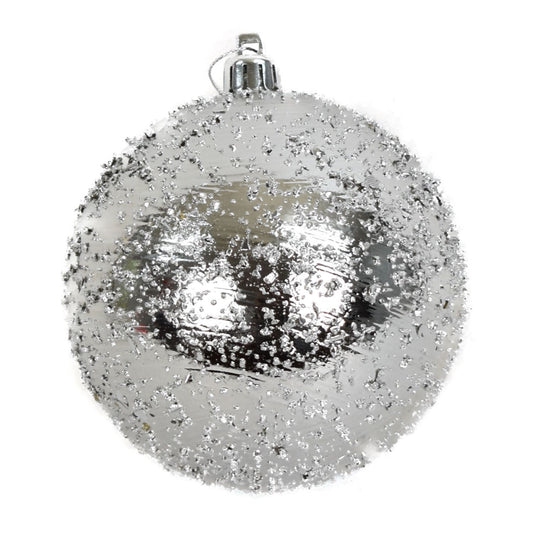 6" Faux Glass Beaded VP Ball Ornament in Silver | XJB
