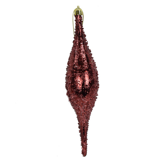9" Faux Glass Beaded VP Finial Ornament in Burgundy