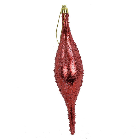 9" Faux Glass Beaded VP Finial Ornament in Red
