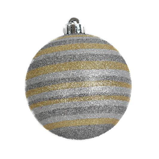 4.75" Glitter Stripe Ball Ornament in Silver/Gold/White | XJB