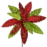 22" Sequined Feather Leaf Poinsettia | QG