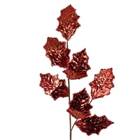 26" Metallic Foil Holly Leaf Spray in Red | QG