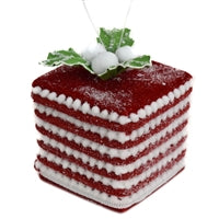 4.5" Chenille Gift Box Ornament in Red/White | QG