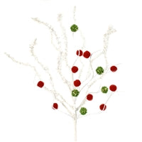 32" Whimsical Pom Pom Twig Spray in Red/White/Green | TA
