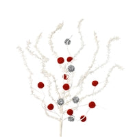 32" Whimsical Pom Pom Twig Spray in Red/White/Silver | TA