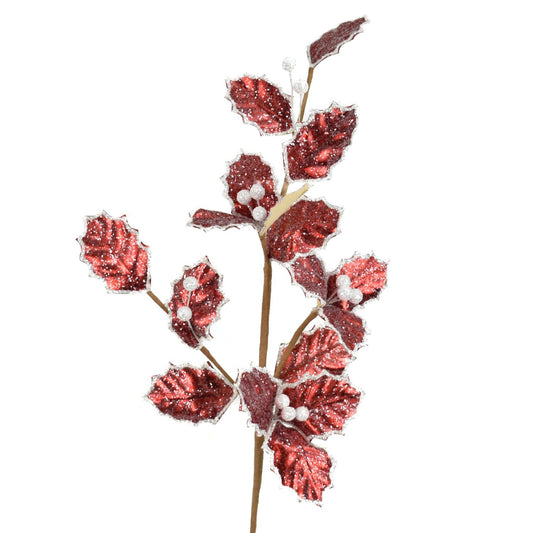 25" Frosted Metallic Holly Spray in Red/White | TA