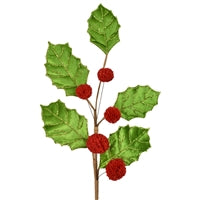 26" Holly Leaf Pom Pom Spray | TA