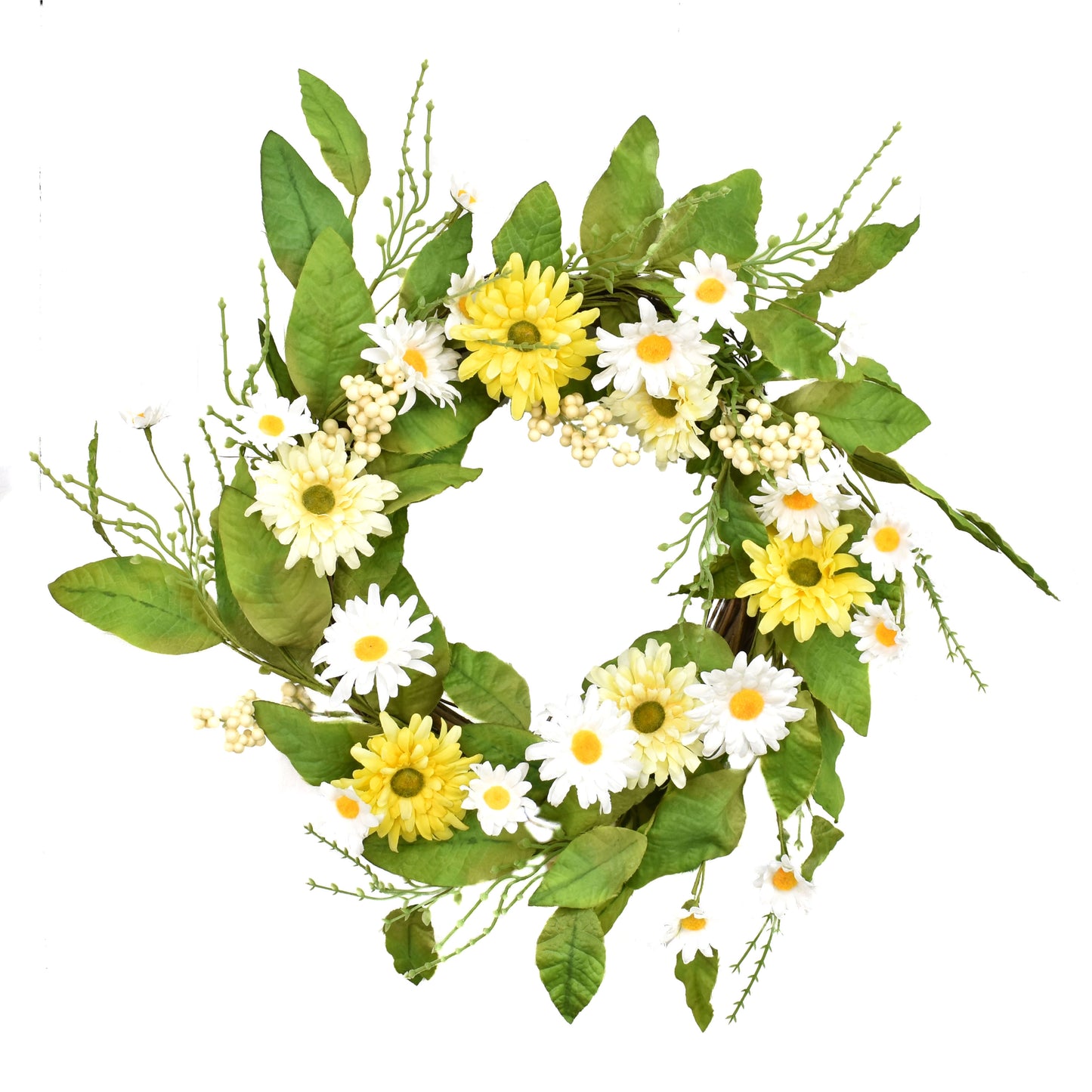 22" Gerbera Wreath in White/Yellow | QSE