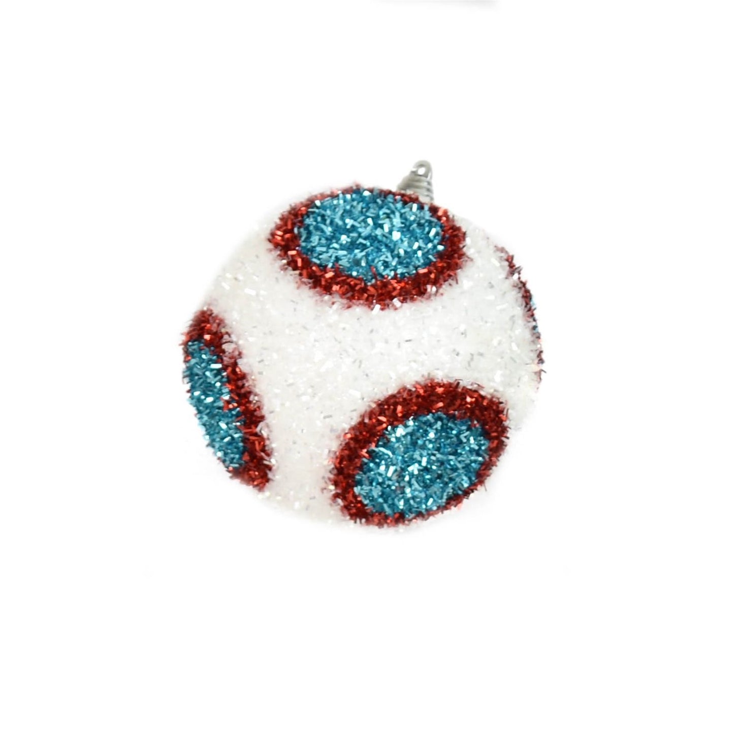 4" Dot Cut Tinsel Ball Ornament in White/Red/Blue | FY
