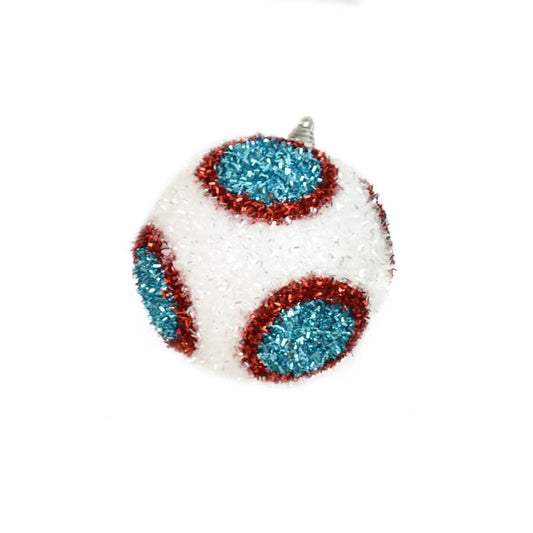 4" Dot Cut Tinsel Ball Ornament in White/Red/Blue | FY