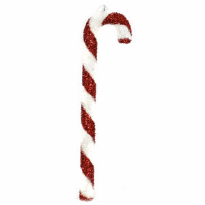 16.75" Cut Tinsel Candy Cane Ornament in White/Red | FY