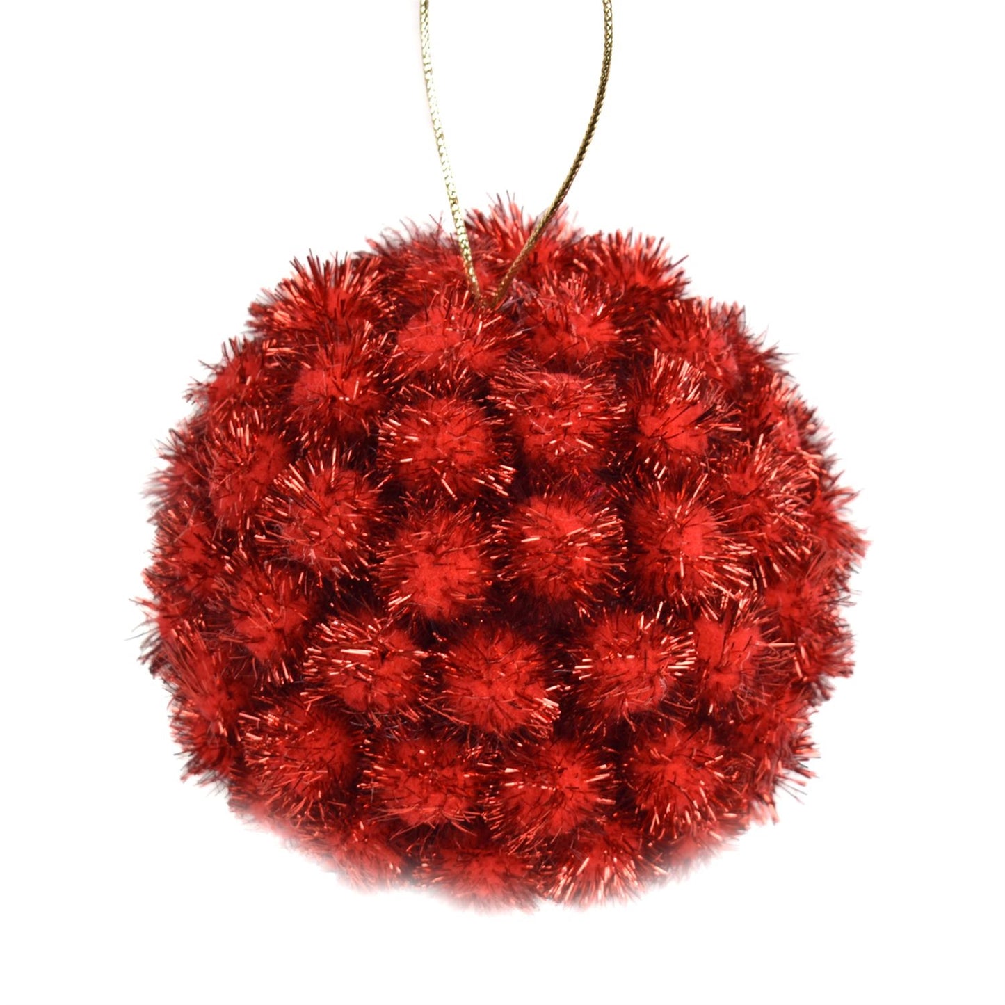 5" Fuzzy Pom Pom Ball Ornament in Red | FY