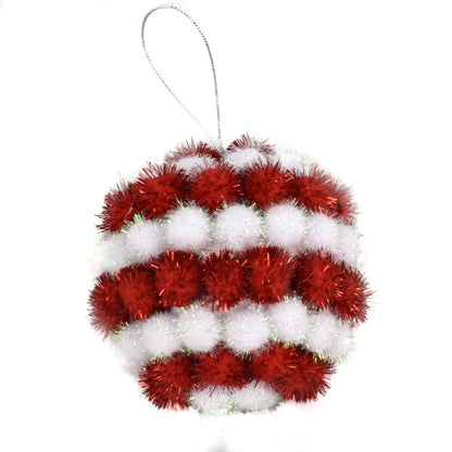 5" Fuzzy Mini Ball Ornament in Red/White | FY