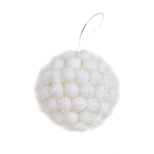 5" Fuzzy Pom Pom Ball Ornament in White | FY
