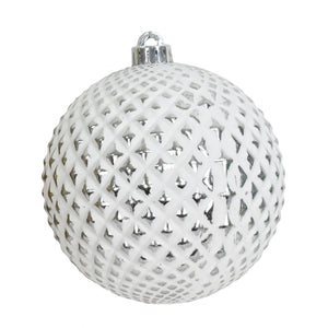 6” Vintage Diamond Pattern Ball Ornament - White/Silver | FY