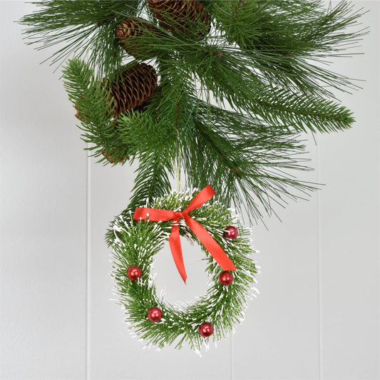 5.5" Christmas Wreath Hanging Ornament in Green/Red | FY