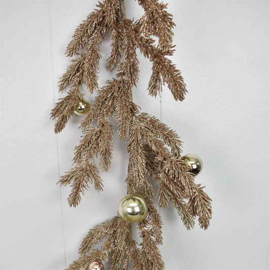 6' Metallic Glitz Pine with Ornament Décor Garland in Champagne | FY