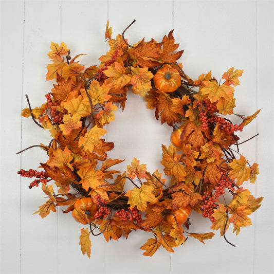 24'' Wild Maple Leaf/Pumpkin/Berry Wreath | QD