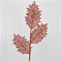 29'' Glittered Open Holly Leaf Spray in Red | QD