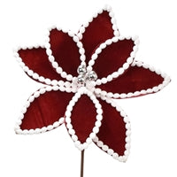 20'' Deep Red Vintage Velvet Poinsettia with Puff trim | QD