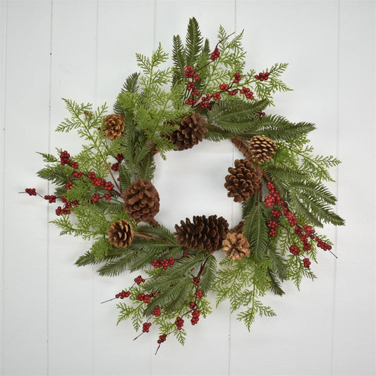 24'' Woodlands Cedar/Spruce/Berry Wreath | QD