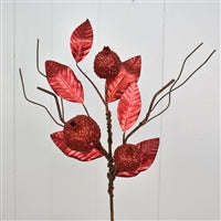 23'' Sequined Pomegranate/Metallic Magnolia Stem in Red | QD