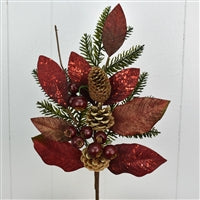24''  Old St. Nick Mixed Cone/Leaf/Berry Spray | QD