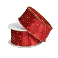 2.5" x 10YD Royal Red Velvet with Metallic Gold Dot | YT