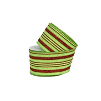 2.5" x 10YD Glitter Vertical Stripe Ribbon in Green/Red | YT