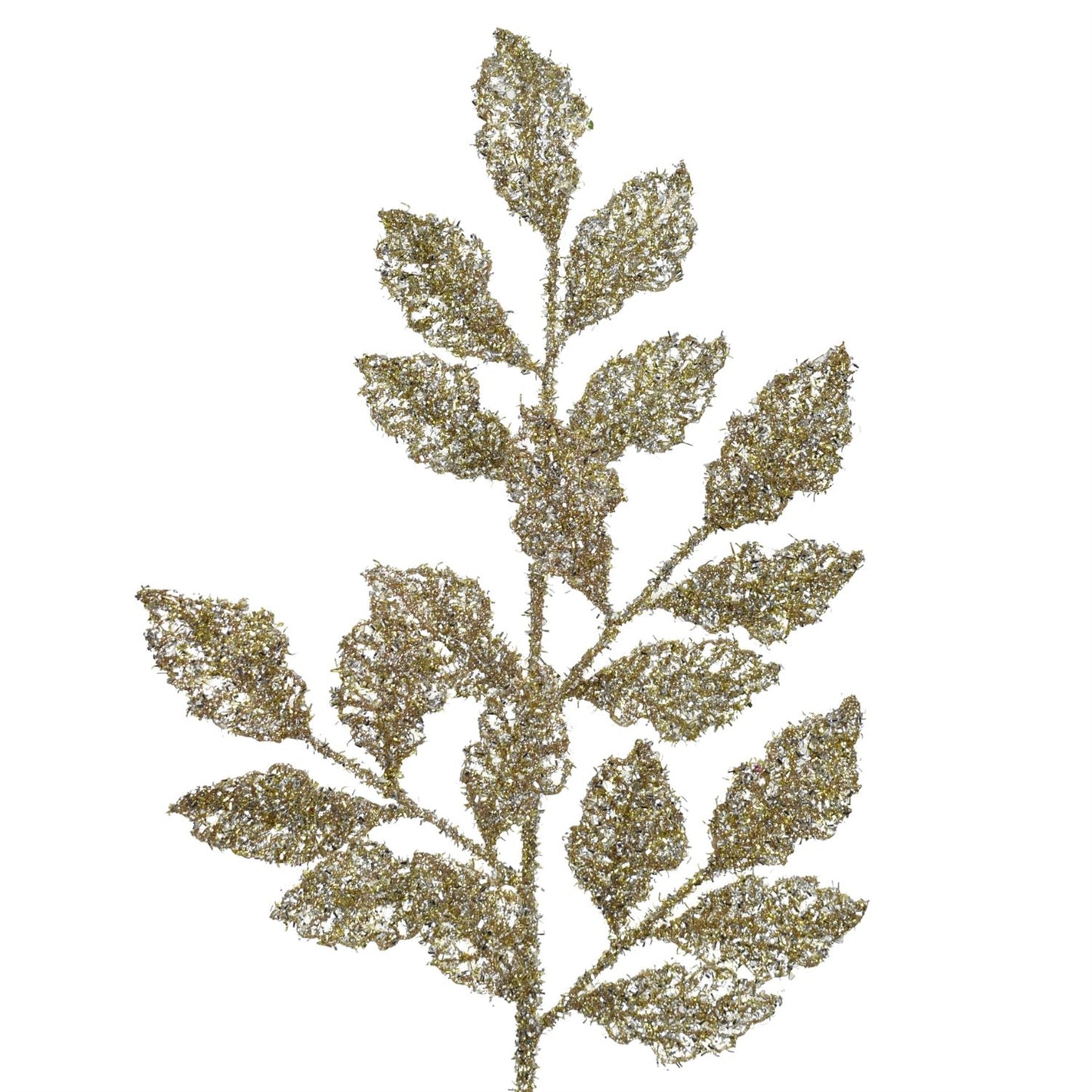 28" Glitter Mesh Leaves Spray in Champagne | QS