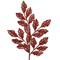 28" Glitter Mesh Leaves Spray in Red | QS
