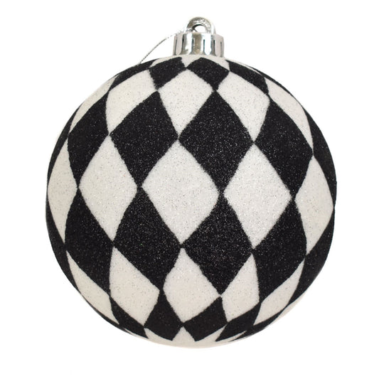 5.5” Black / White Harlequin Print Glitter Ball Ornament | XJB