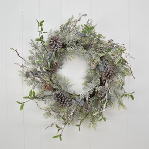 32” Indigo Winter Lightly Frosted / Flocked Pine & Blueberry Wreath | XJ