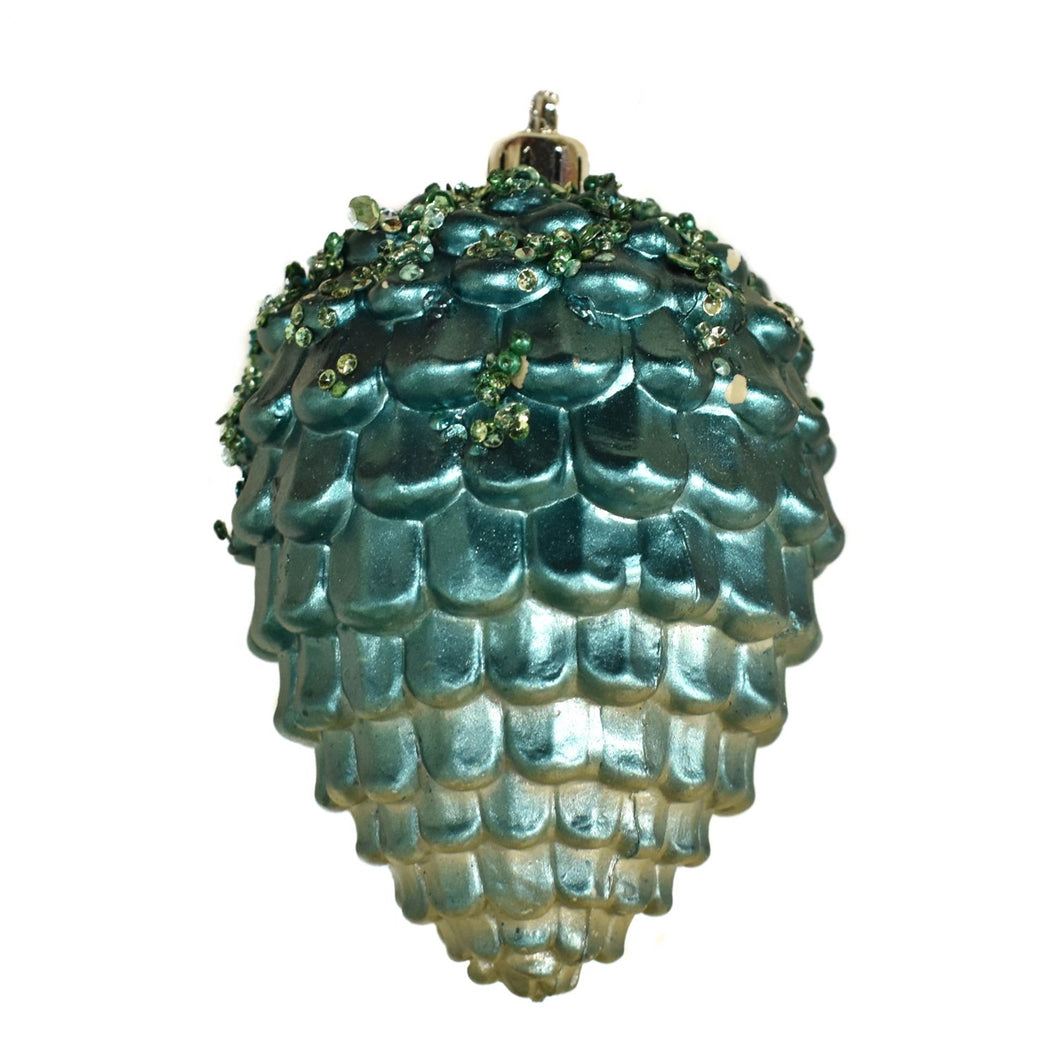 Turquoise Beaded Matte Ombre Finish Pinecone Ornament